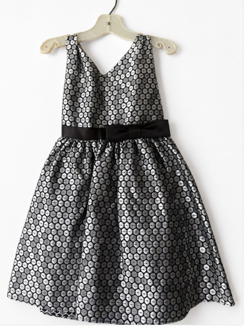 Girl's 'Special Occasion' Dress - V-Neck Polka Dot Jacquard Dress - Sweet Kids 5